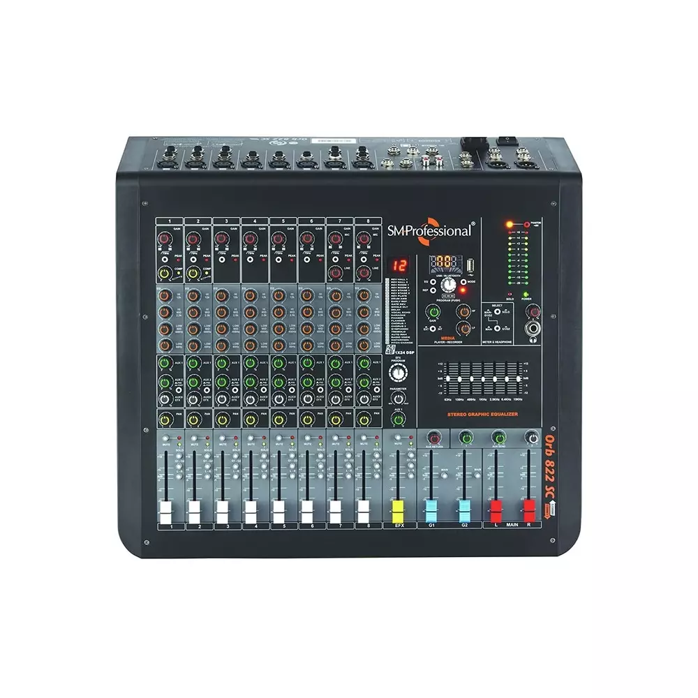 Studiomaster Sound DJ Mixer 20 Hz - 20 kHz Bluetooth & USB 8 Channel 4-Band EQ on All Inputs for Party & Clubs Use, Orb 822 SC