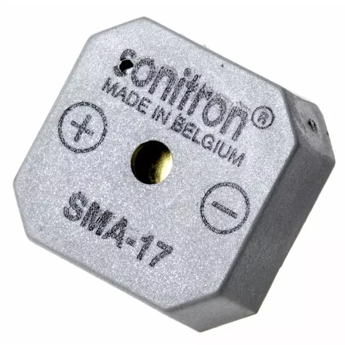Sonitron 82dB Through Hole Continuous Internal Buzzer 17.5x17.5x8.5 mm 1.5 V DC Min 24 V DC Max, SMA-17-P10