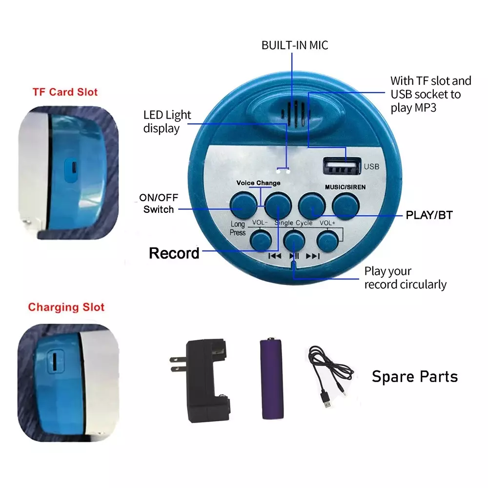 Renmax Megaphone Speaker 2000 mAh Li-ion Battery 30 W C-Type Bluetooth, USB ABS Plastic