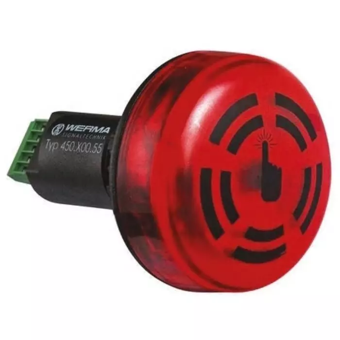 Werma Sounder Beacon 450 Series Red Buzzer 30 V DC IP65 Panel Mount 80dB at 1 Metre, 450.110.55