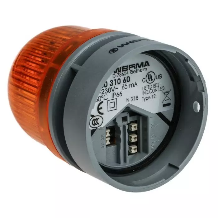 Werma Sounder Beacon EvoSIGNAL Mini Series Yellow 115-230 V AC IP66 Base Mount 95dB at 1 Metre, 460.310.60