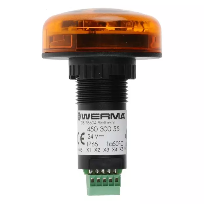Werma Sounder Beacon 450 Series Yellow Buzzer 24 V DC IP65 Panel Mount 80dB at 1 Metre, 450.300.55