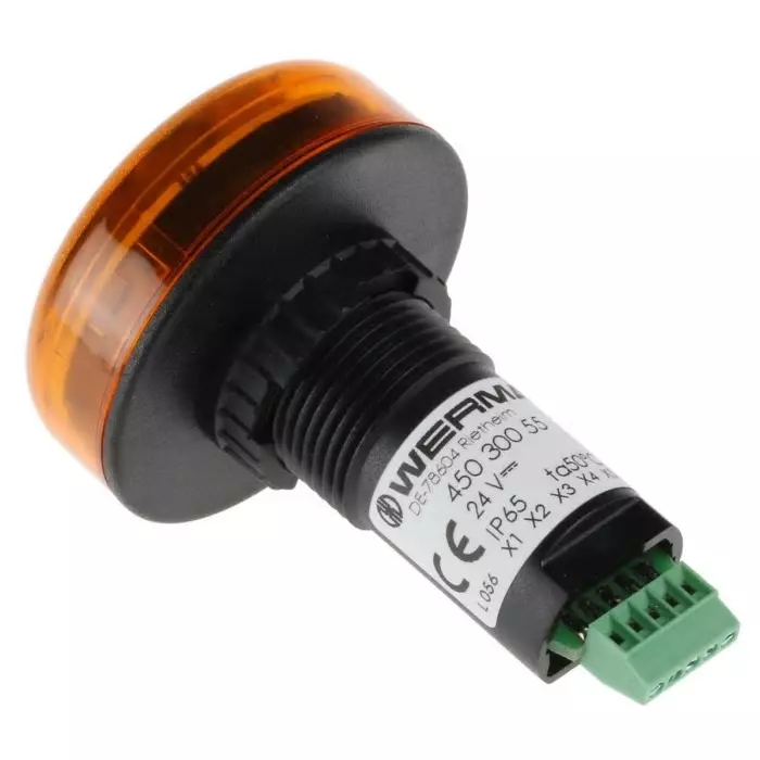 Werma Sounder Beacon 450 Series Yellow Buzzer 24 V DC IP65 Panel Mount 80dB at 1 Metre, 450.300.55