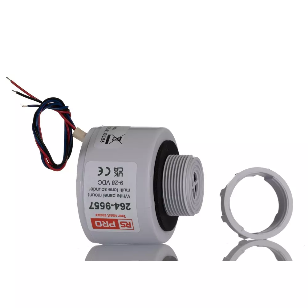 RS PRO Electronic Sounder 9 to 28 V DC 92 dB Multi-tone 32 Tones IP65 Panel Mount White ABS, 2649557