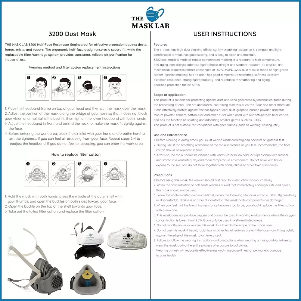 The Mask Lab Dust Mask Filter ABS '-10 °C and 35 °C Range White, N1100 KN95 (Pack of 2 Pcs)