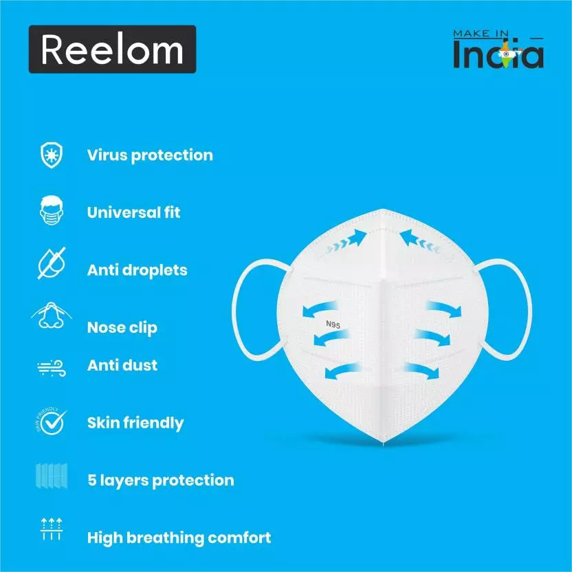 Reelom RM-1122 N95 5 Layer Protaction Earloop Cloth Mask White (Pack of 20)