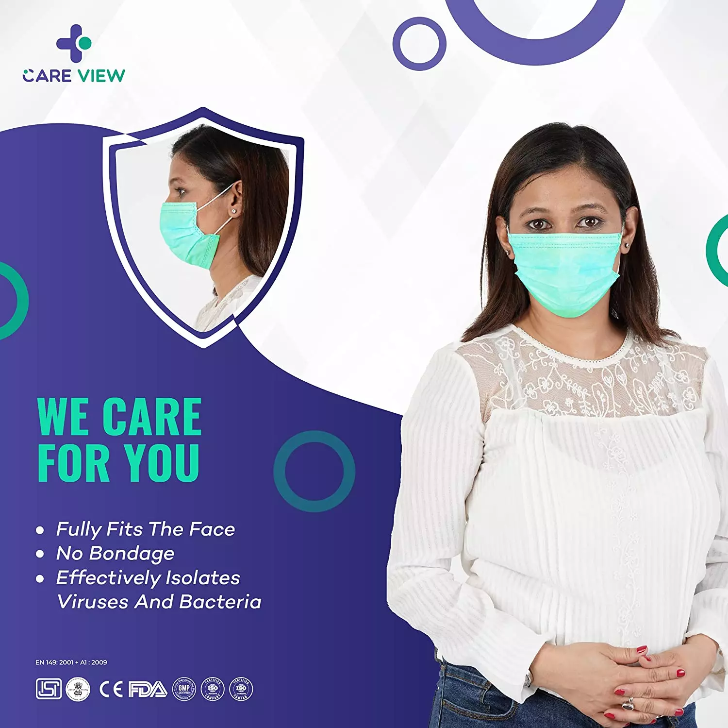 CARE VIEW CV-3PLY-BLUE-POUCH-100 Disposable Mask ( Pack of 100)