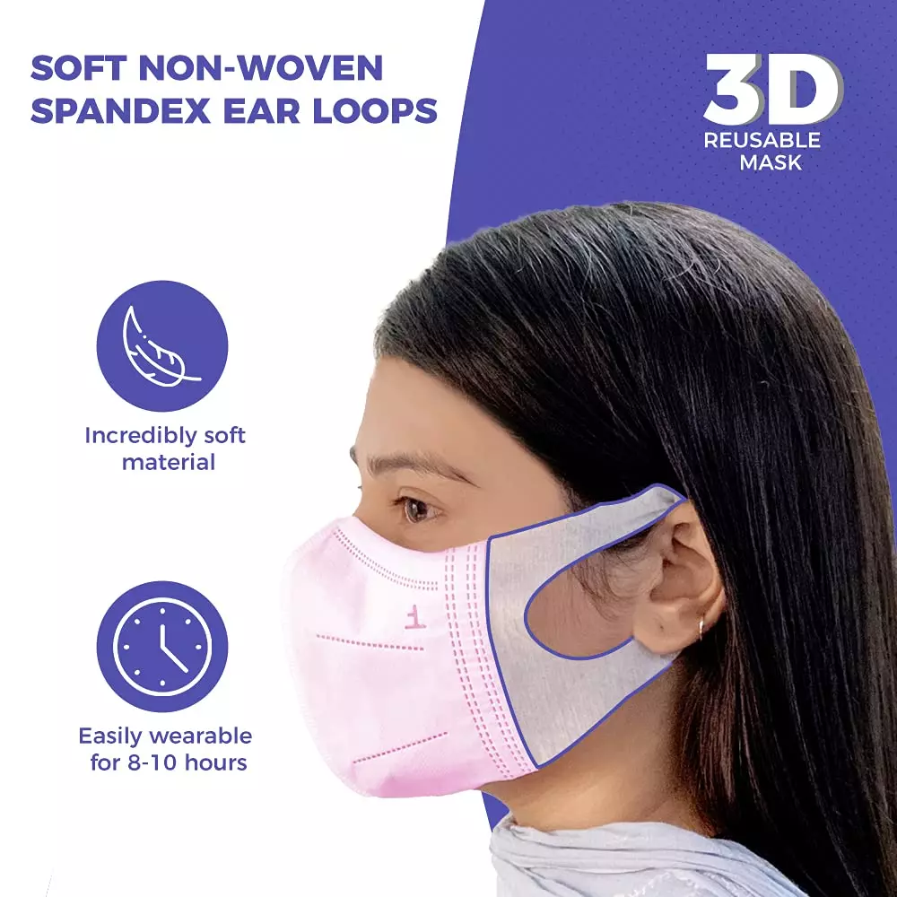 CARE VIEW CV-3PLY-3D-PINK-POUCH-400 Disposable Mask ( Pack of 400)
