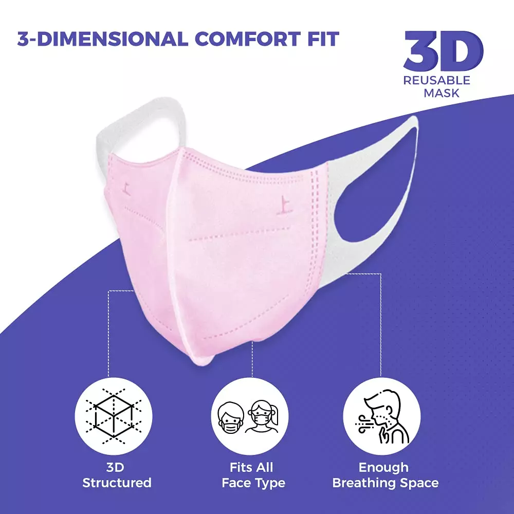 CARE VIEW CV-3PLY-3D-PINK-POUCH-400 Disposable Mask ( Pack of 400)
