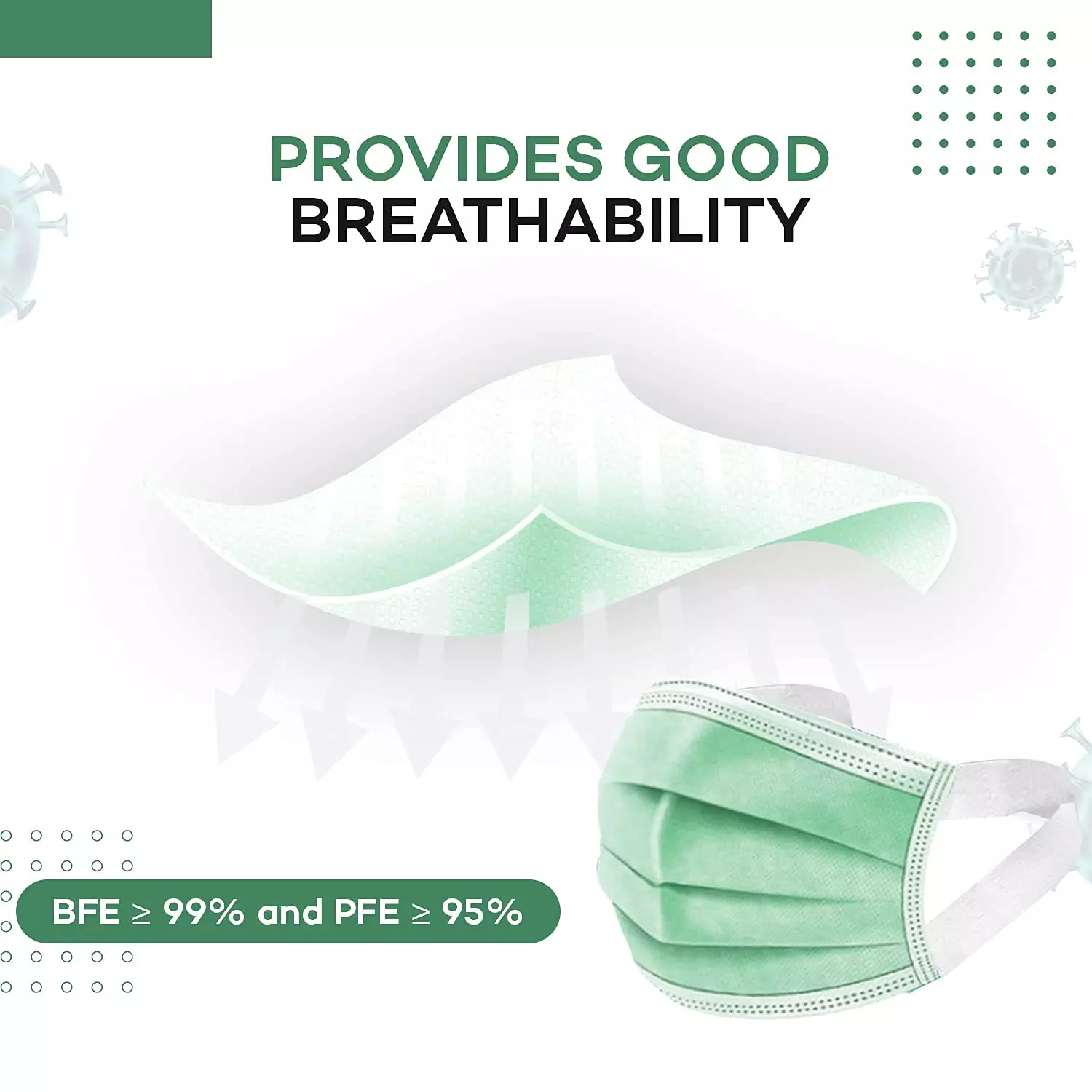 CARE VIEW CV-3PLY-GREEN-SF-POUCH-100 Disposable Mask ( Pack of 100)