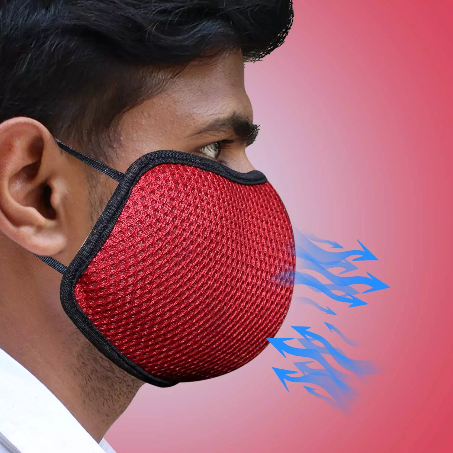 Oriley ORSM23 Air Mesh 3 Layer Face Mask with Adjustable Headband Red (Pack of 5 Pcs)