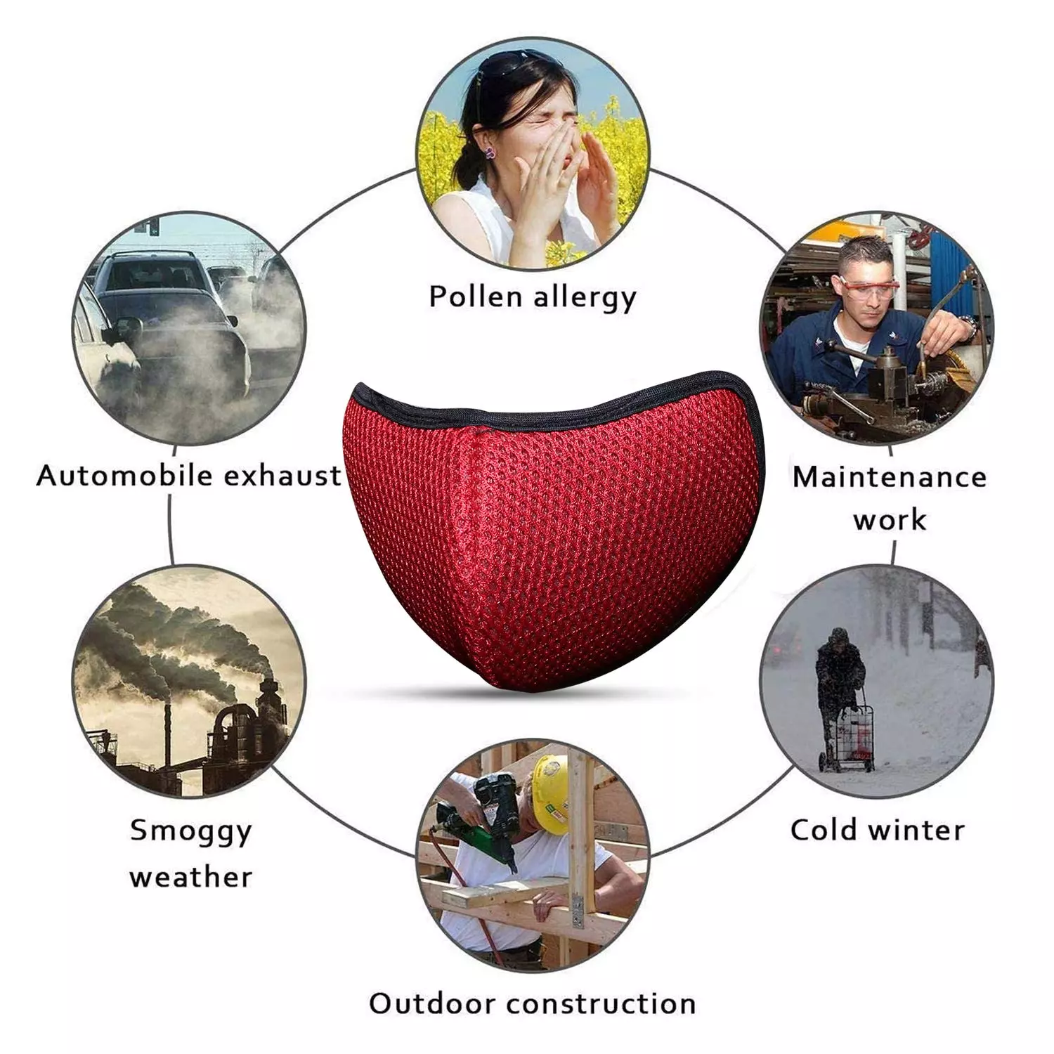 Oriley ORSM23 Air Mesh 3 Layer Face Mask with Adjustable Headband Red (Pack of 5 Pcs)