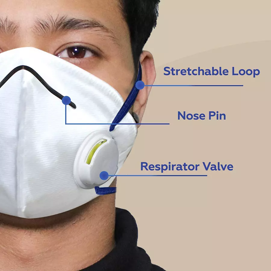 Pivalo PV95026 Disposable Face Mask with Breathing Valve and Nose Pin White (Pack of 10 Pcs)