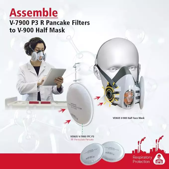 SSWW V-900 + V-7900 Half Face Mask Thermoplastic Elastomers Free Size Grey