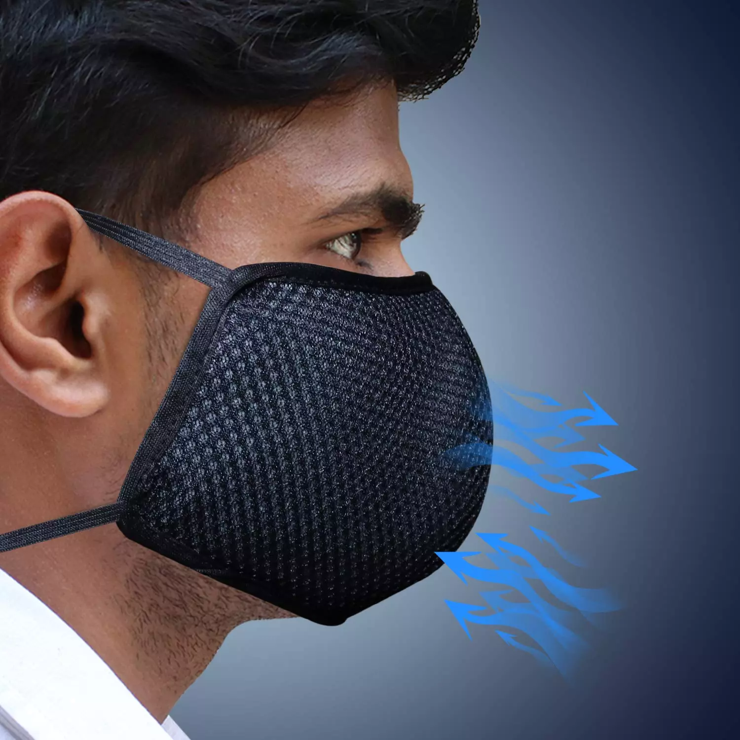Oriley ORSM15 Air Mesh 3 Layer Face Mask with Adjustable Headband Black (Pack of 5 Pcs)