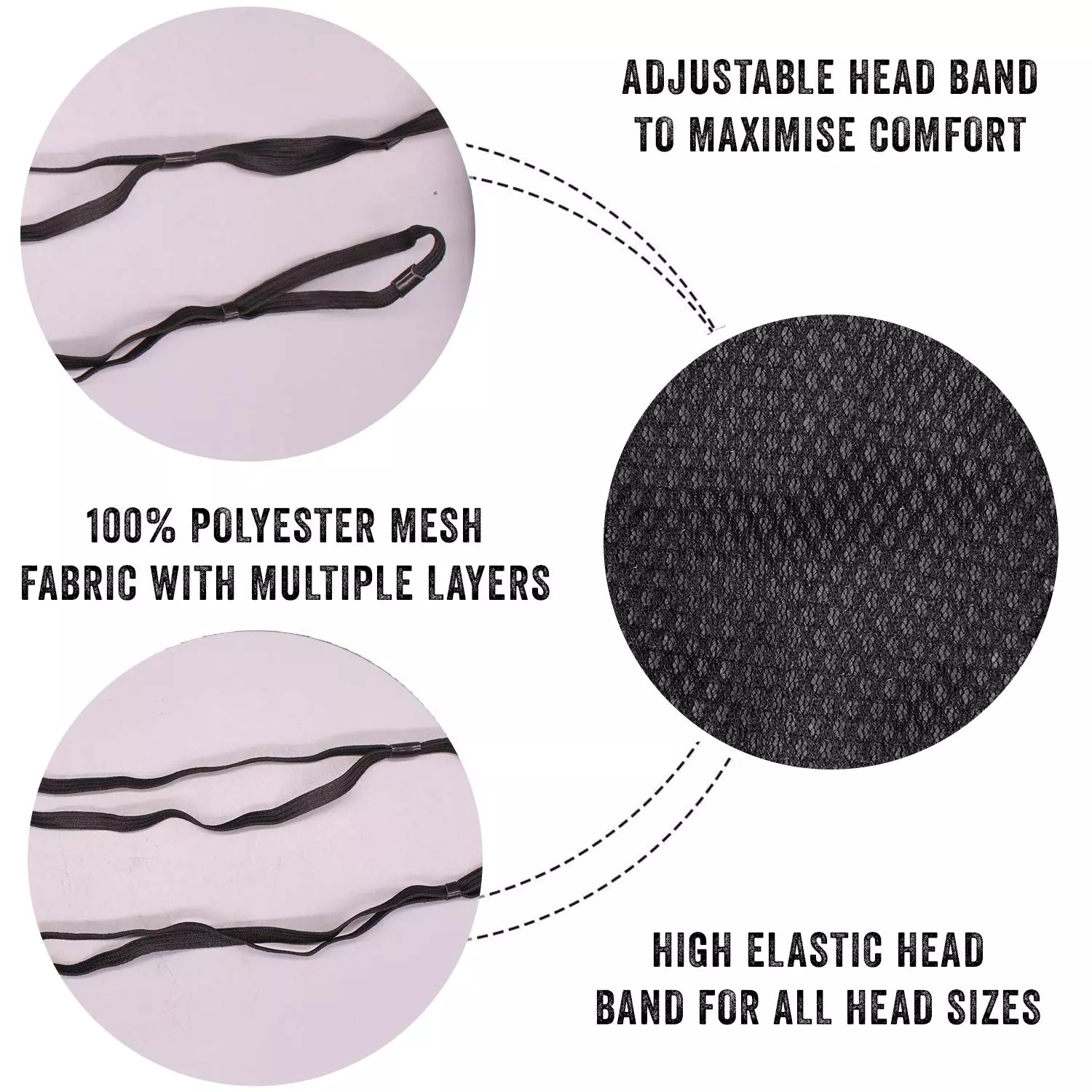 Oriley ORSM15 Air Mesh 3 Layer Face Mask with Adjustable Headband Black (Pack of 5 Pcs)