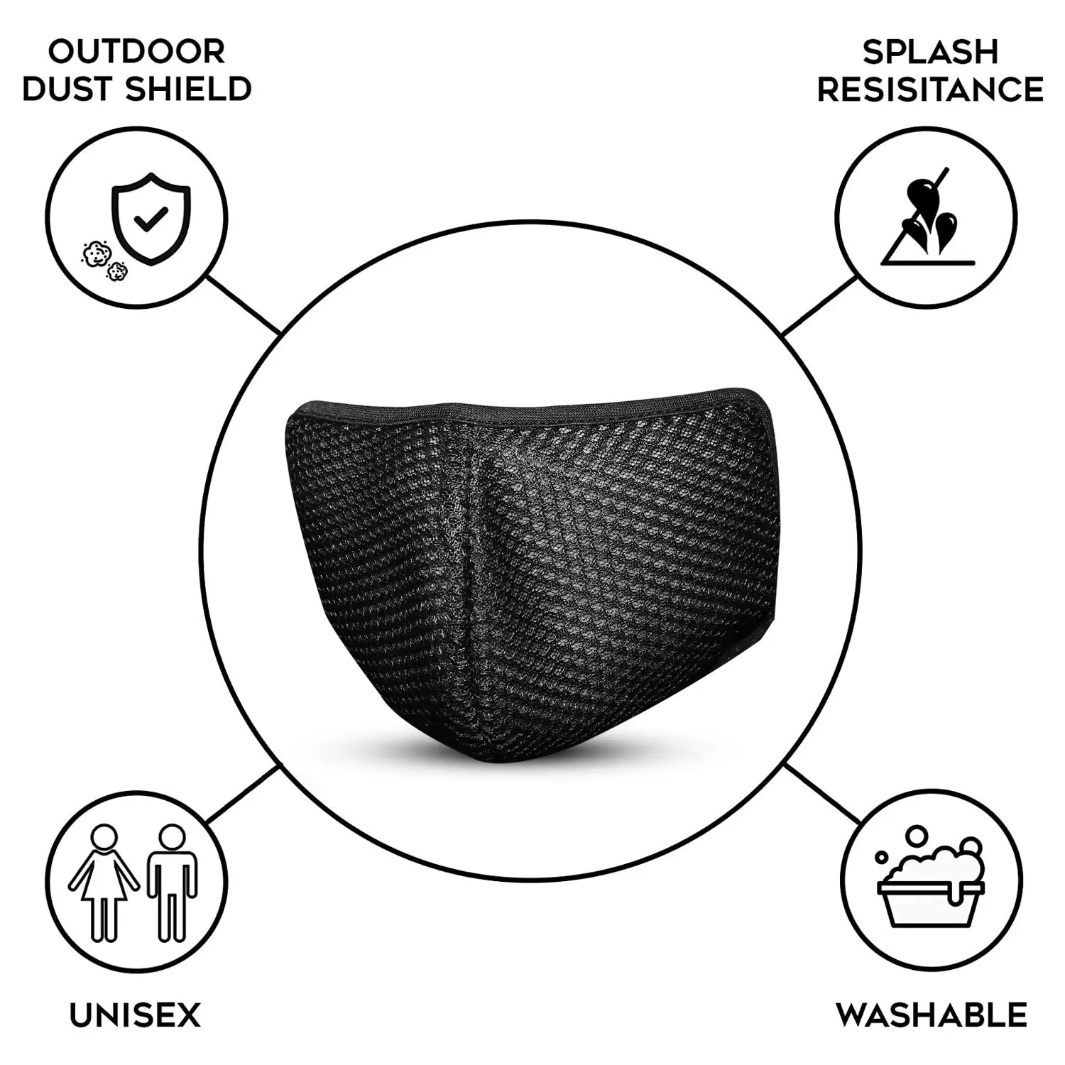 Oriley ORSM15 Air Mesh 3 Layer Face Mask with Adjustable Headband Black (Pack of 5 Pcs)