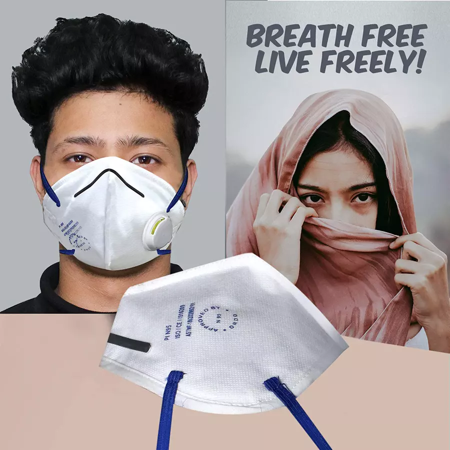 Thump PI-N95 Face Mask with Breathing Valve and Nose Pin White TH5137 (Pack of 2 Pcs)