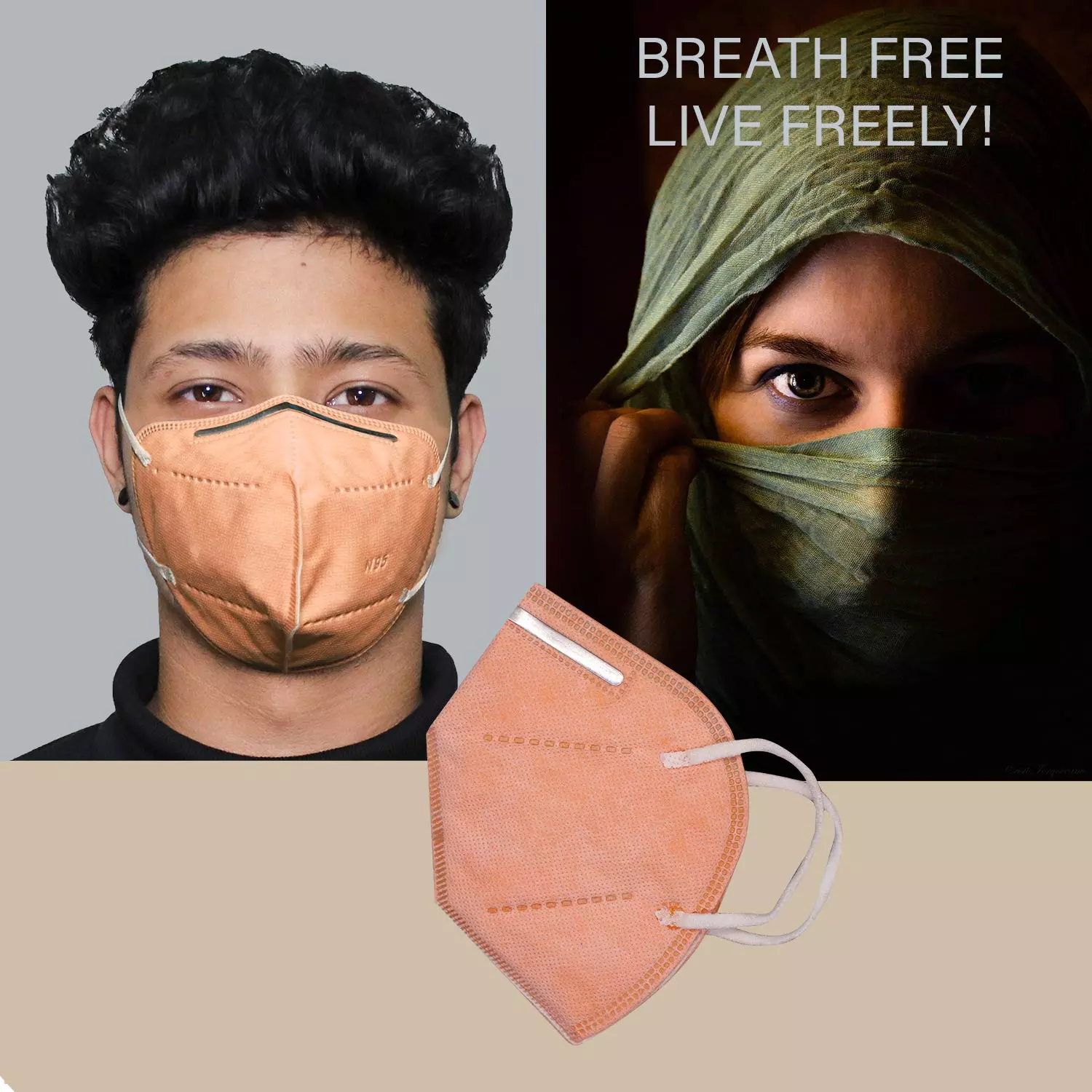 Pivalo N95 5 Layer Disposable Face Mask with Nose Pin and Earloop Peach (Pack of 2 Pcs)