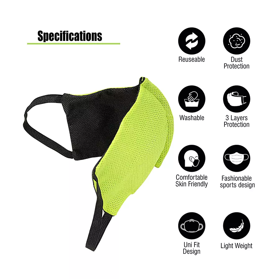Ubon M-100-3 3 Layer Cotton Reusable Face Mask Green