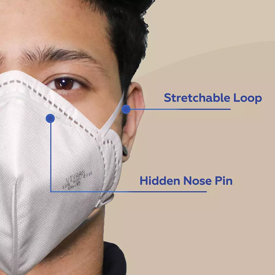 Zureni V-N95 5 Layer Disposable Face Mask with Nose Pin White ZN5149 (Pack of 2 Pcs)
