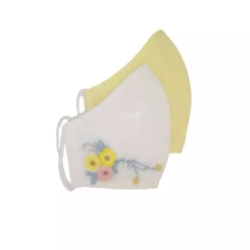 Ivillage Large Cotton Off White & Yellow Organic 3 Layer Face Mask Set Mask07L_Set5 (Pack of 10)