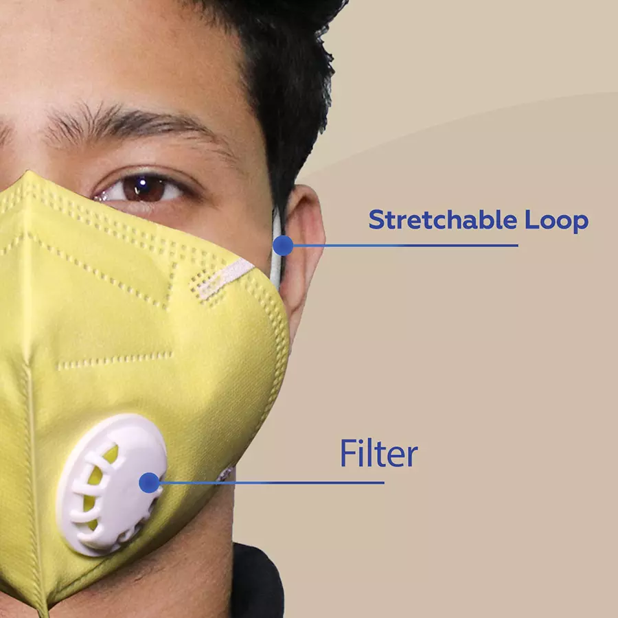 oriley-v-n95-5-layer-disposable-face-mask-with-nose-pin-yellow-v-n95-2y-pack-of-2-pcs