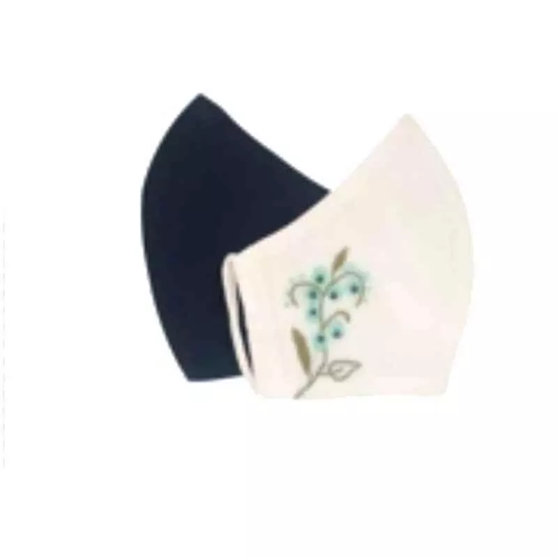 Ivillage 2 Pcs Large Cotton Off White & Blue Organic 3 Layer Face Mask Set Mask07L_Set2 (Pack of 50)