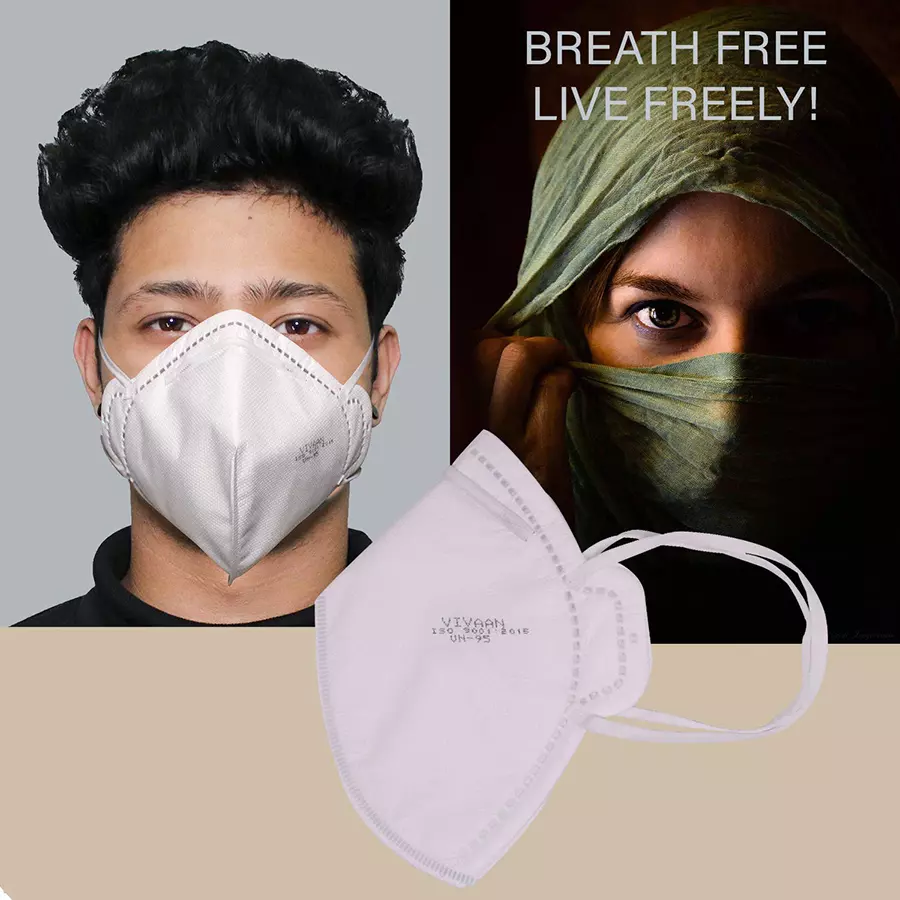 Pivalo V-N95 5 Layer Disposable Face Mask with Nose Pin White PV5119 (Pack of 10 Pcs)