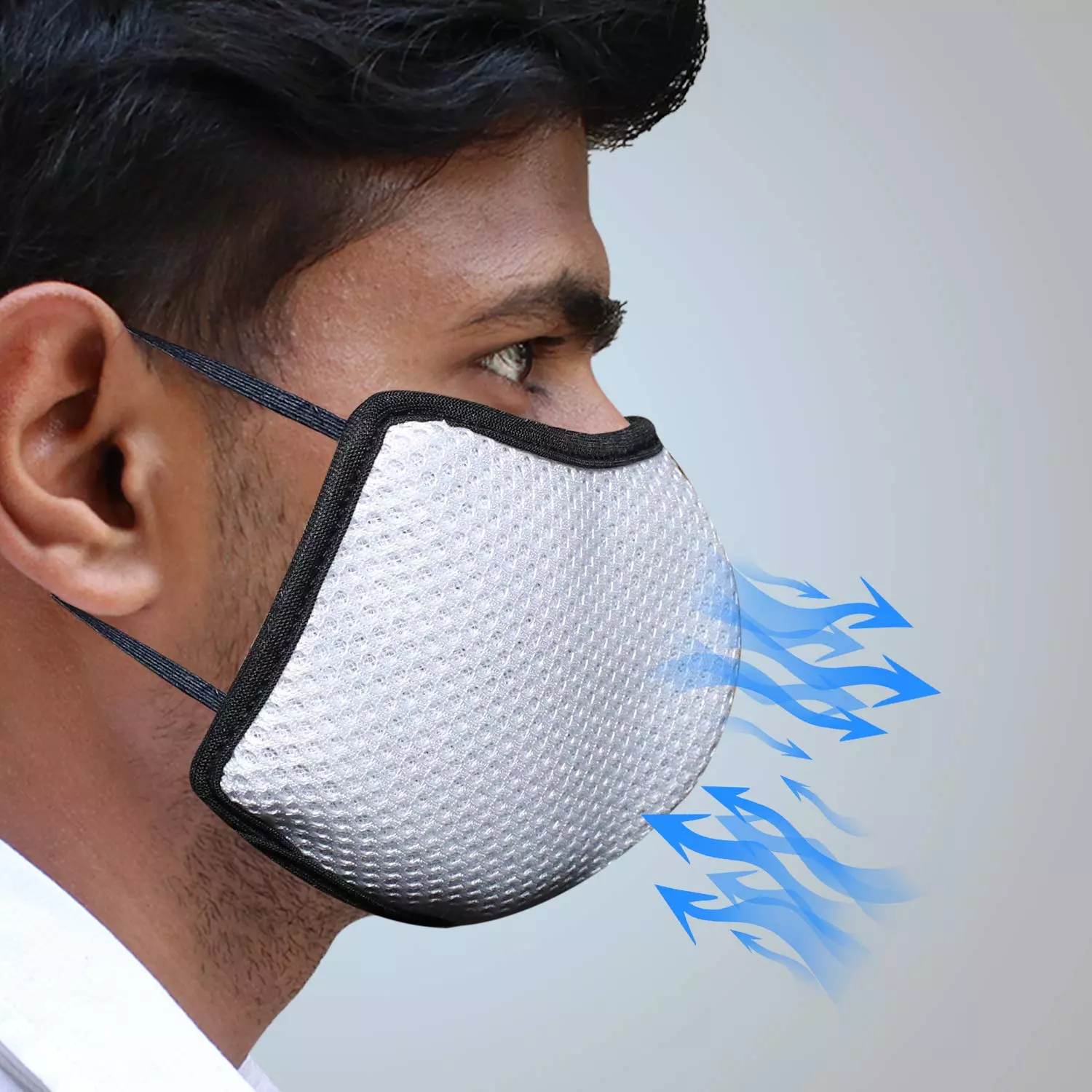 Oriley ORSM03 Air Mesh 3 Layer Face Mask with Adjustable Headband White (Pack of 5 Pcs)