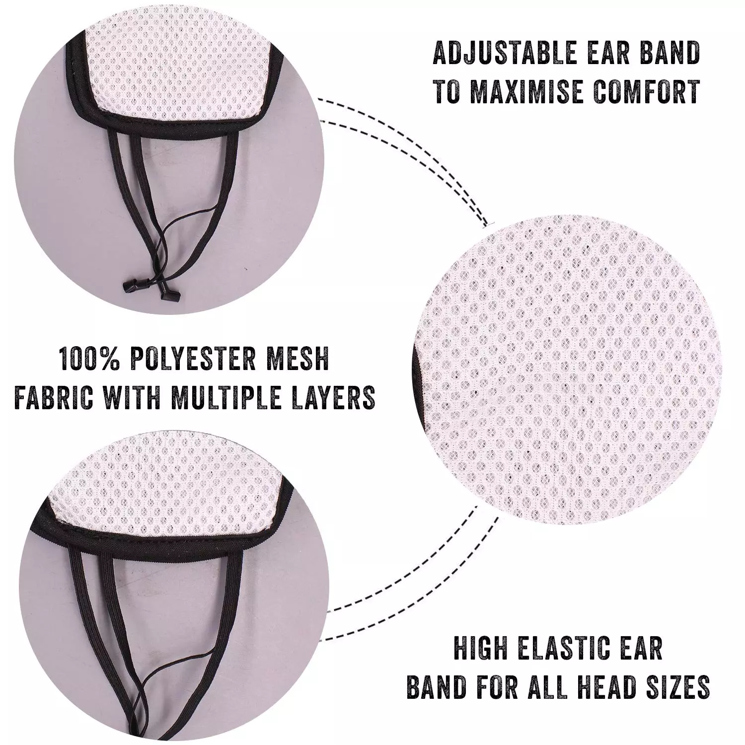 Oriley ORSM03 Air Mesh 3 Layer Face Mask with Adjustable Headband White (Pack of 5 Pcs)