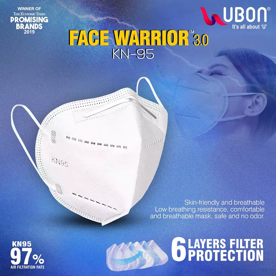 Ubon UB-KN-95-4 6 Layer Disposable Face Mask with Nose Pin White (Pack of 10 Pcs)