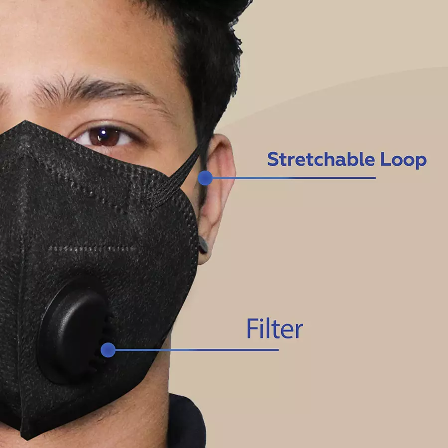 Oriley N95 5 Layer Disposable Face Mask with Nose Pin Black OR5212 (Pack of 10 Pcs)