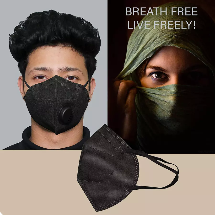 Oriley N95 5 Layer Disposable Face Mask with Nose Pin Black OR5212 (Pack of 10 Pcs)