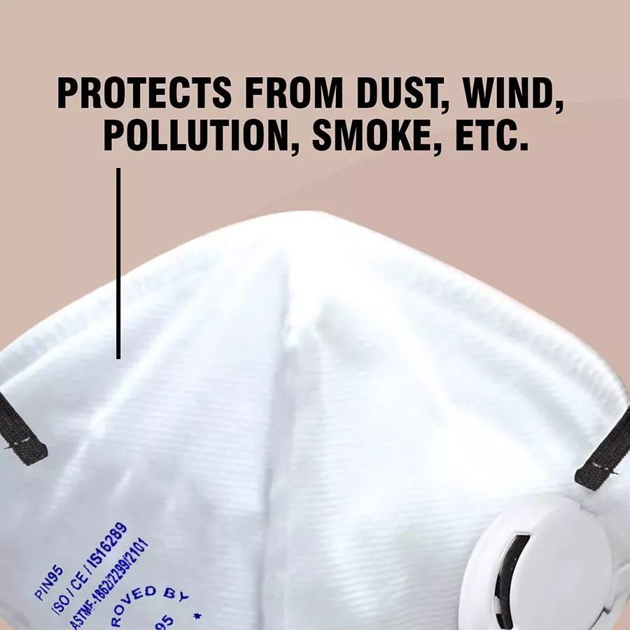 Zureni PI-N95 Face Mask with Breathing Valve White ZN5145 (Pack of 5 Pcs)