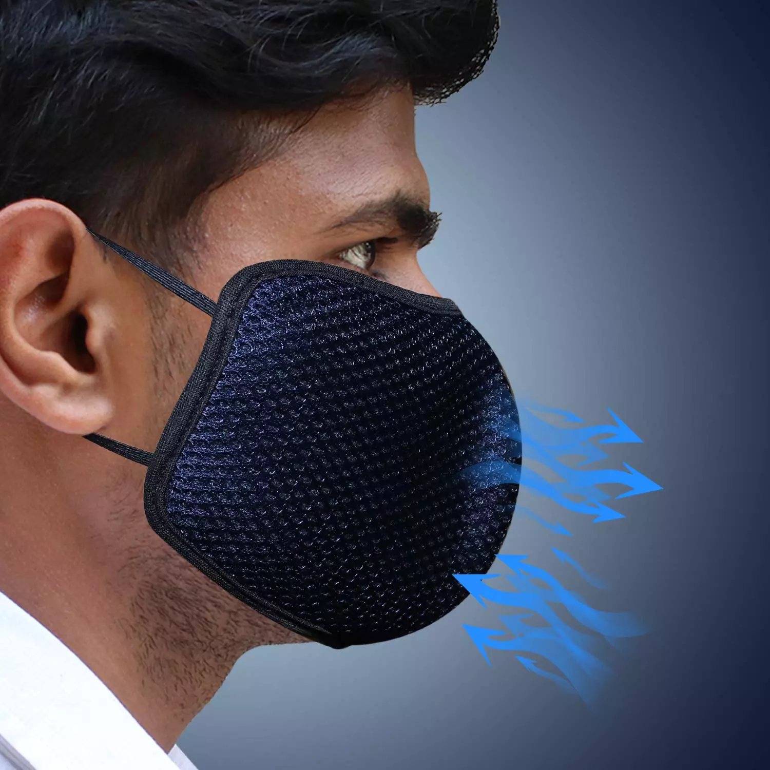 Oriley ORSM08 Air Mesh 3 Layer Face Mask with Adjustable Headband Blue (Pack of 10 Pcs)
