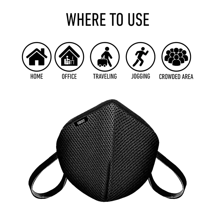 Ubon M-85-2 3 Layer Cotton Reusable Face Mask Black (Pack of 2 Pcs)