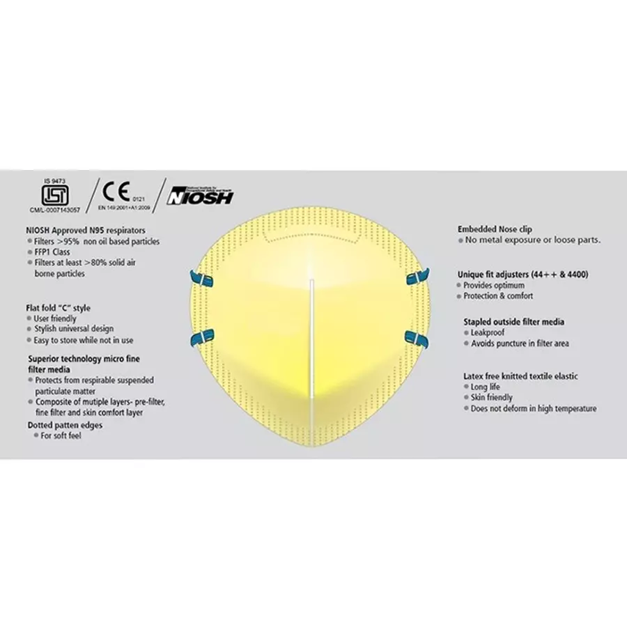BRALA Non Woven Yellow Nose Face Mask Pharmaceutical Polluation with Melt Blown Fabric Layer (Pack of 50 Pair)
