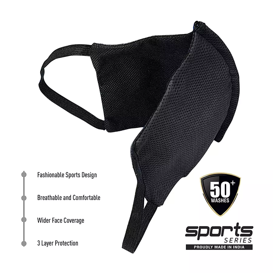 Ubon M-100-6 3 Layer Cotton Reusable Face Mask Black (Pack of 10 Pcs)