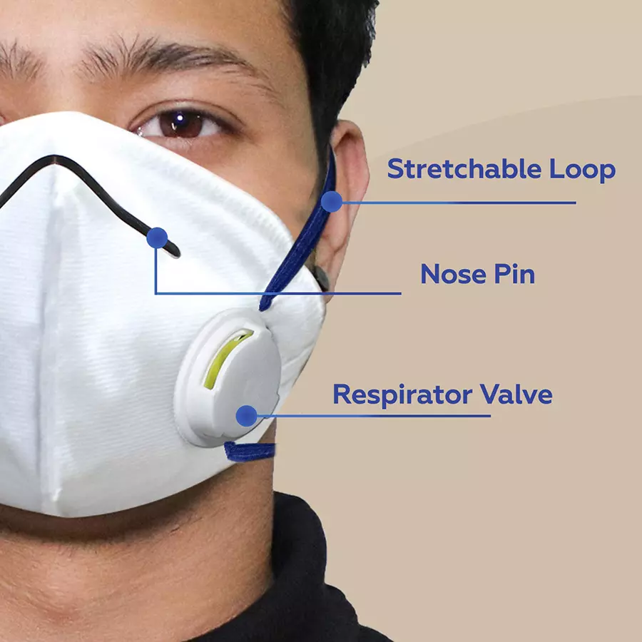 Zureni PI-N95 Face Mask with Breathing Valve and Nose Pin White ZN5137 (Pack of 2 Pcs)
