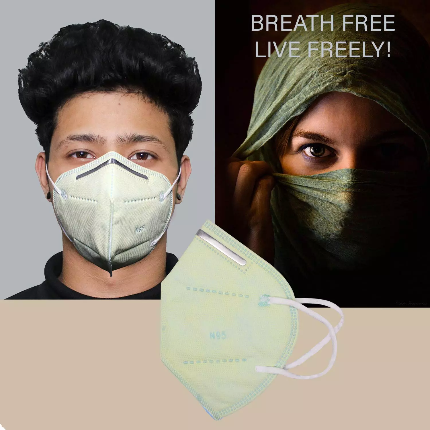 Zureni N95 5 Layer Disposable Kids Face Mask with Nose Pin and Earloop Light Green (Pack of 10 Pcs)
