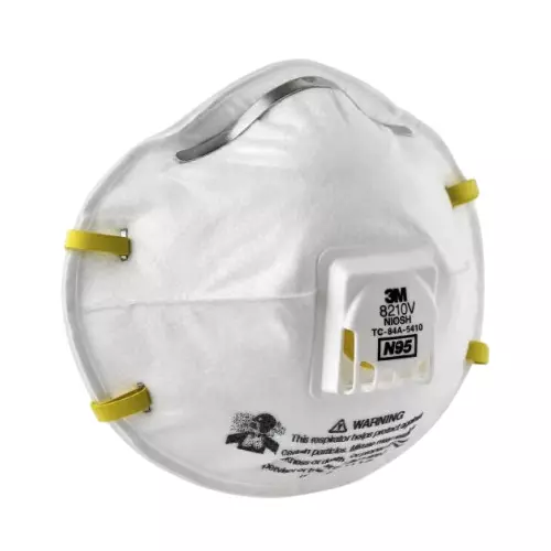 3M Particulate Respirator with Exhalation Valve Cup Type N95 Class White Free Size, 8210 V (Pack of 10)