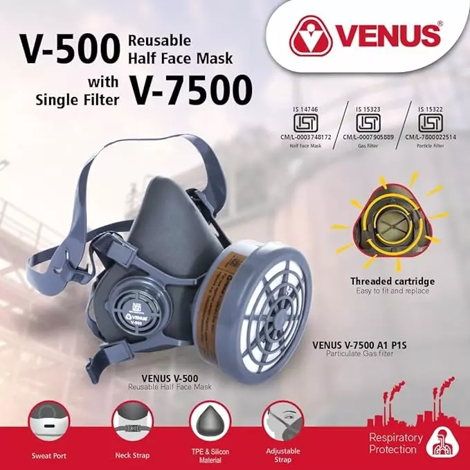 Venus V 500 Mask With Single Gas Cartridge (Pack Of 3 Pcs)