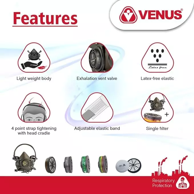 Venus V 500 Mask With Single Gas Cartridge (Pack Of 3 Pcs)
