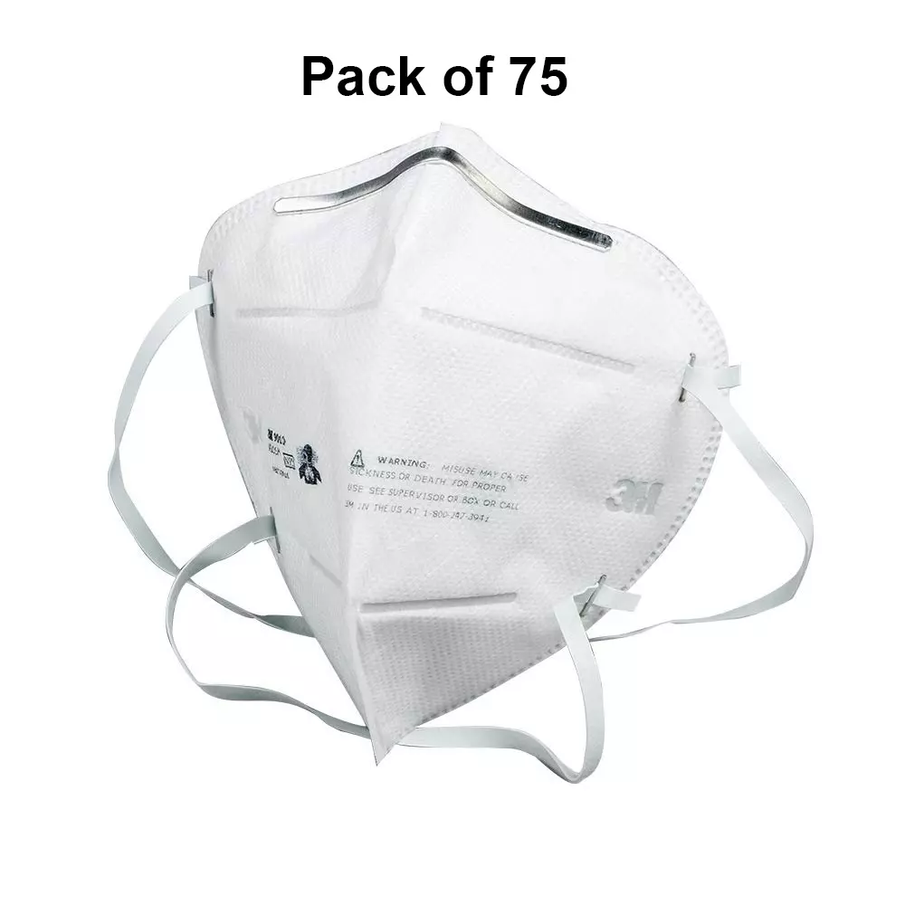 3M Universal Fit N-95 Nose Mask Cup-Shaped Free Size White for Dust Pollution Protection Use, 9010 (Pack of 75 Pcs)