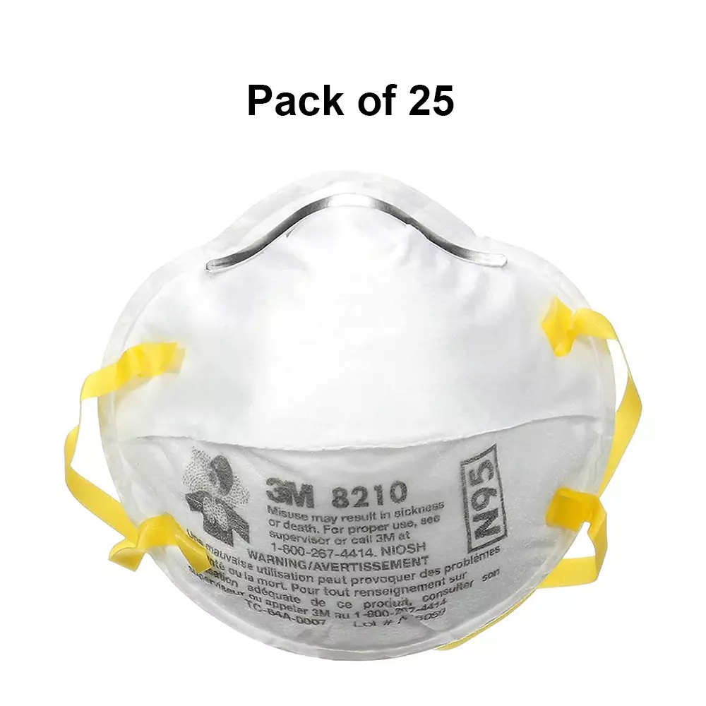 3M Universal Fit Nose Mask Cup-Shaped Free Size White for Dust Pollution Protection Use, 8210 (Pack of 25 Pcs)