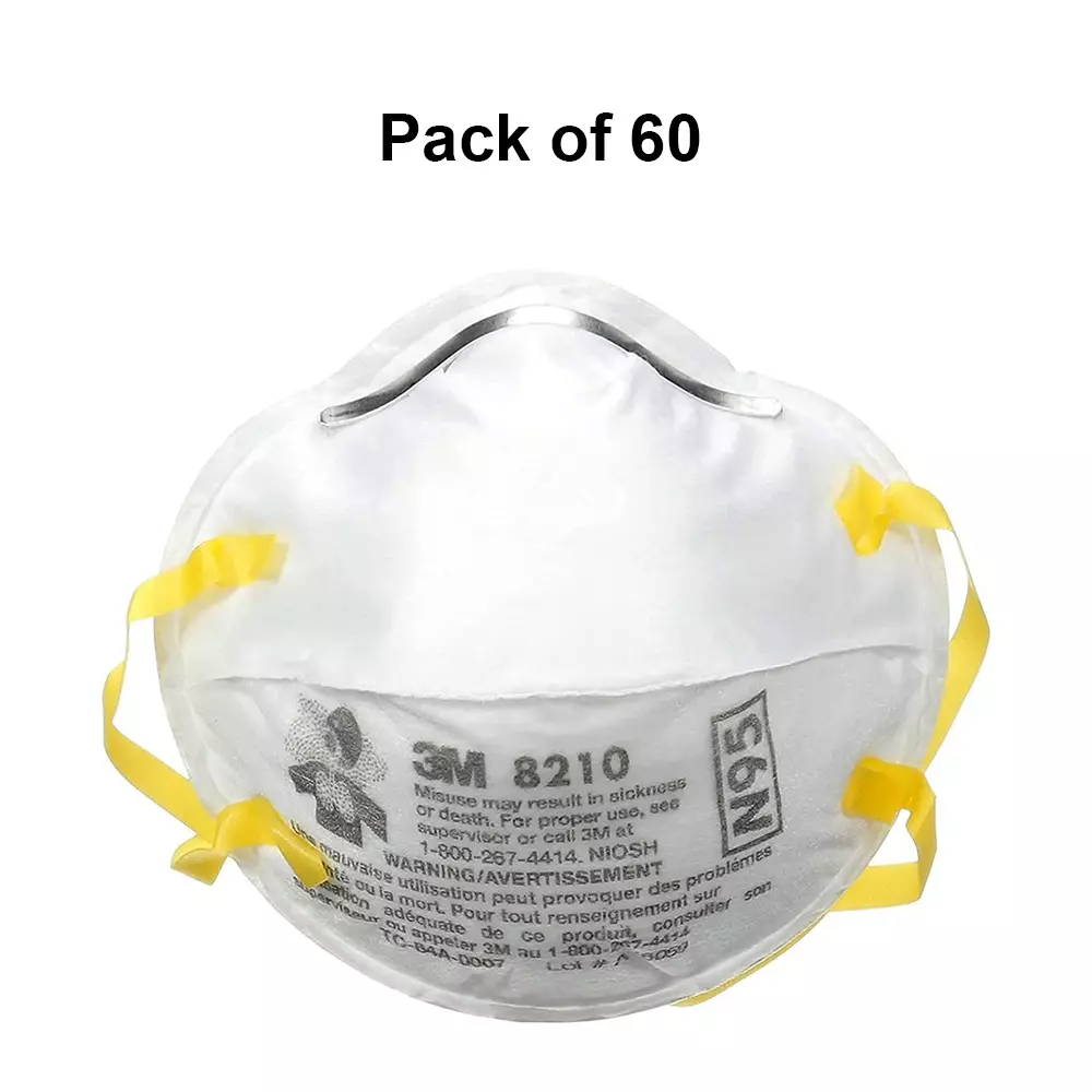 3M Universal Fit Nose Mask Cup-Shaped Free Size White for Dust Pollution Protection Use, 8210 (Pack of 60 Pcs)