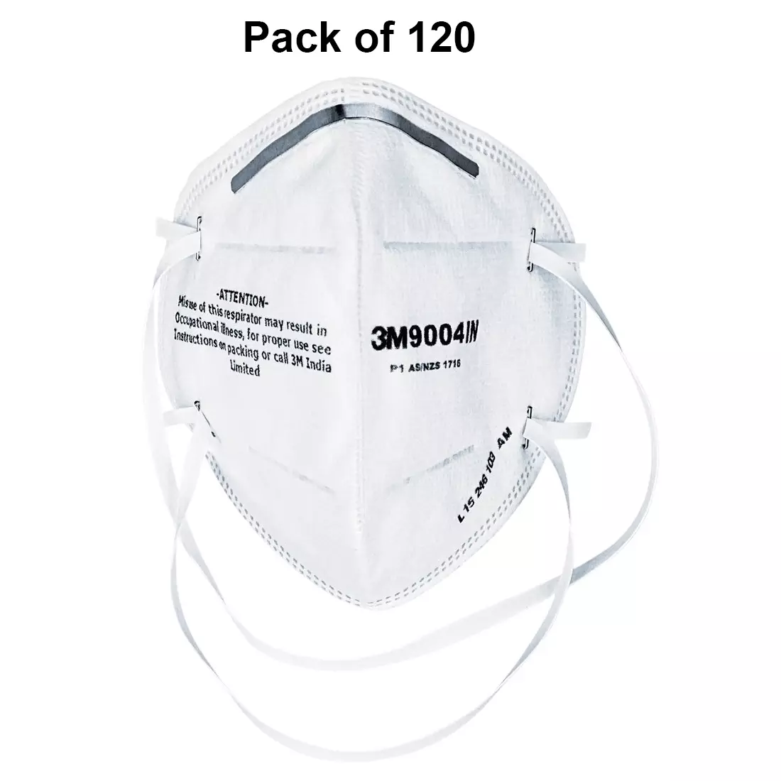 3M Universal Fit Nose Mask Cup-Shaped Free Size White for Dust Pollution Protection Use, 9004 IN (Pack of 120 Pcs)