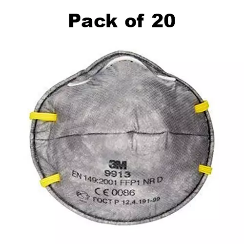 3M Universal Fit Nose Mask Cup-Shaped Free Size Grey for Dust Pollution Protection Use, 9913 (Pack of 20 Pcs)