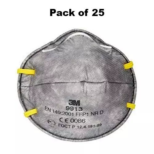 3M Universal Fit Nose Mask Cup-Shaped Free Size Grey for Dust Pollution Protection Use, 9913 (Pack of 25 Pcs)
